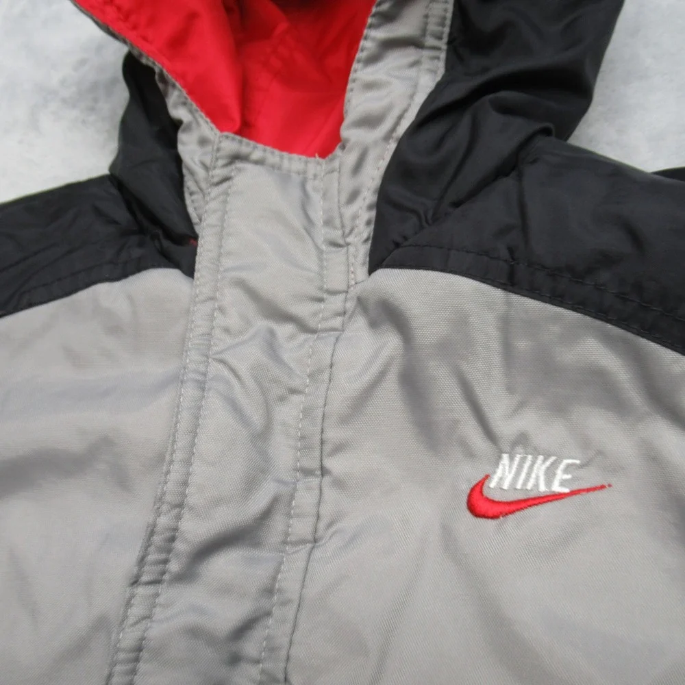Vintage Nike Jacket Youth 6 Full Zip Red Black Reversible Hooded Full Zip Puffer